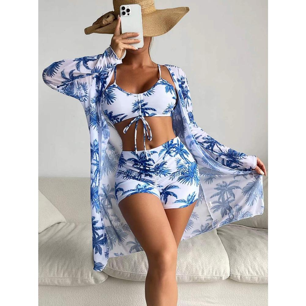 Europäische und amerikanische Mesh-Bluse Modische und sexy Hose Dreiteiliger Damen-Badeanzug