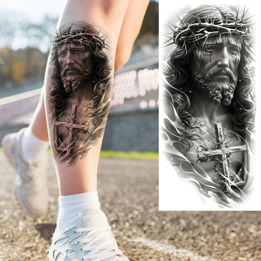 1 lapelis Realistiški Jėzaus Šventosios Motinos Maldos Laikini Tatuiruotės Vyrams Moterims Suaugusiems Ilgai Išliekančios Vandeniui Atsparios Laikinos Netikros Tatuiruotės Lipdukas