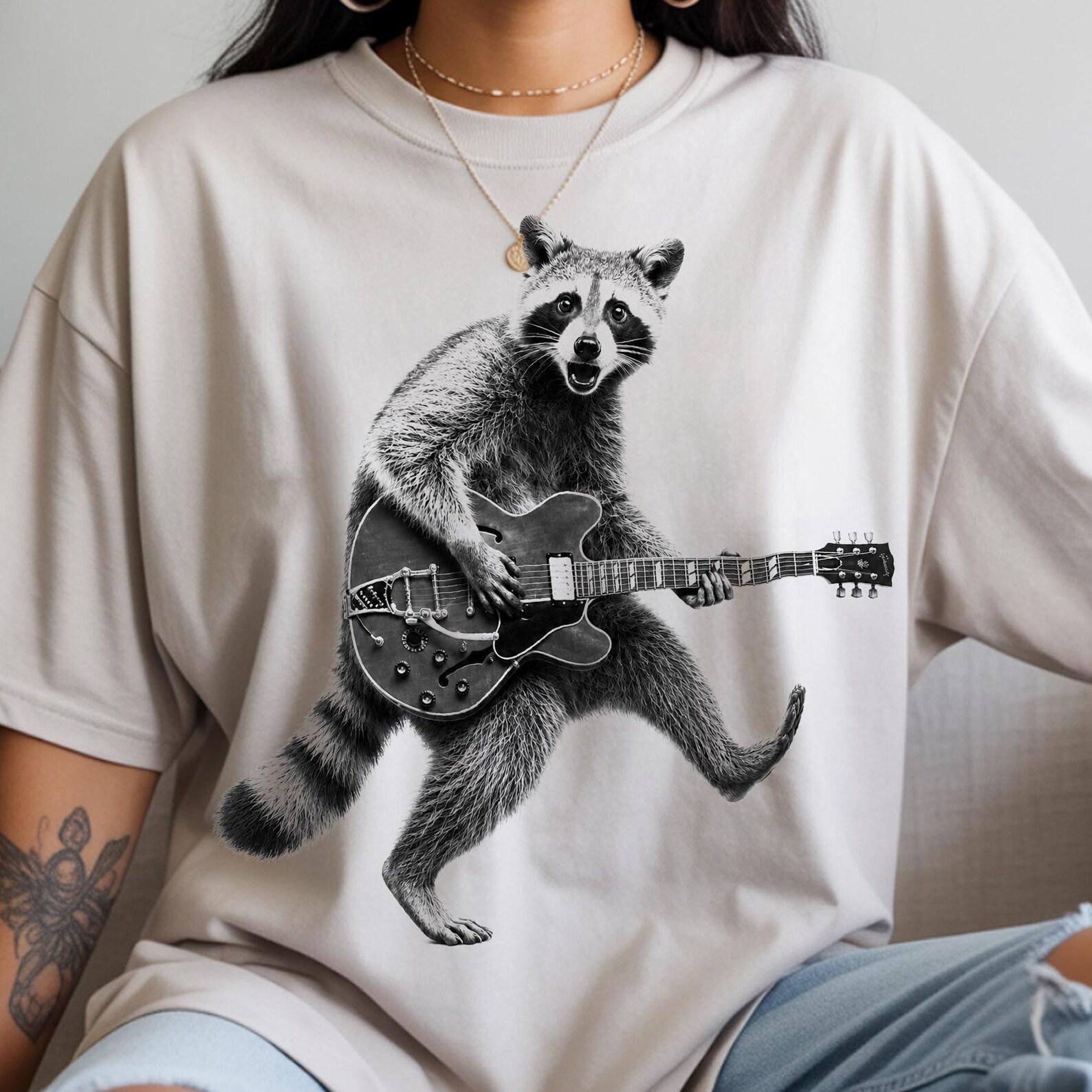 Custom Raccoon Shirt, Funny Trash Panda T shirt, Retro Rock Band Tee, Funny Guitar Raccoon Tee, Comfort Colors Personalized Animal T shirt M