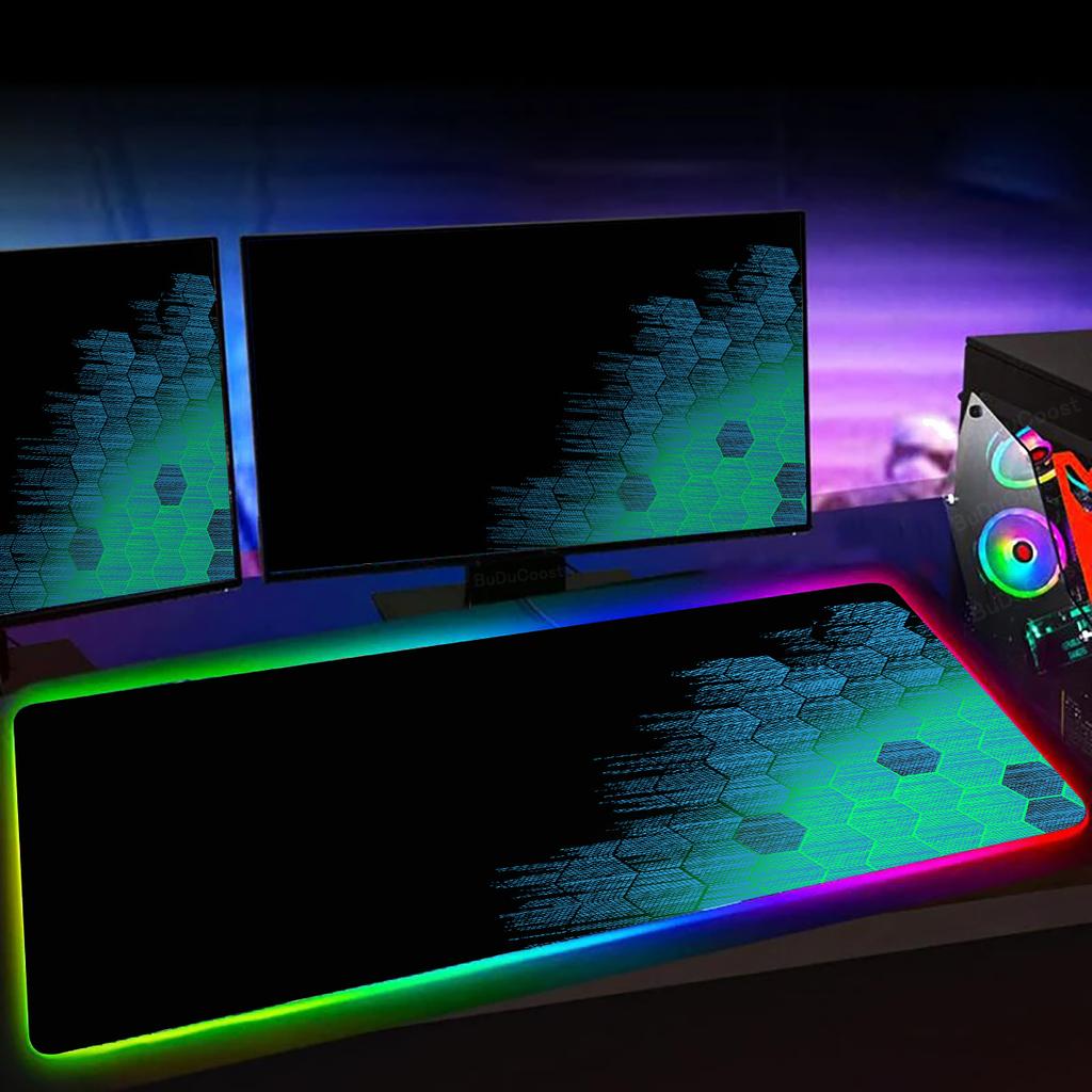 RGB Sechseck Gaming Mauspade XXL Rutschfester Teppich Schreibtischunterlage Computer Zubehör Büro Geometrisches Mauspade Leuchtende Erweiterte Spielmatte