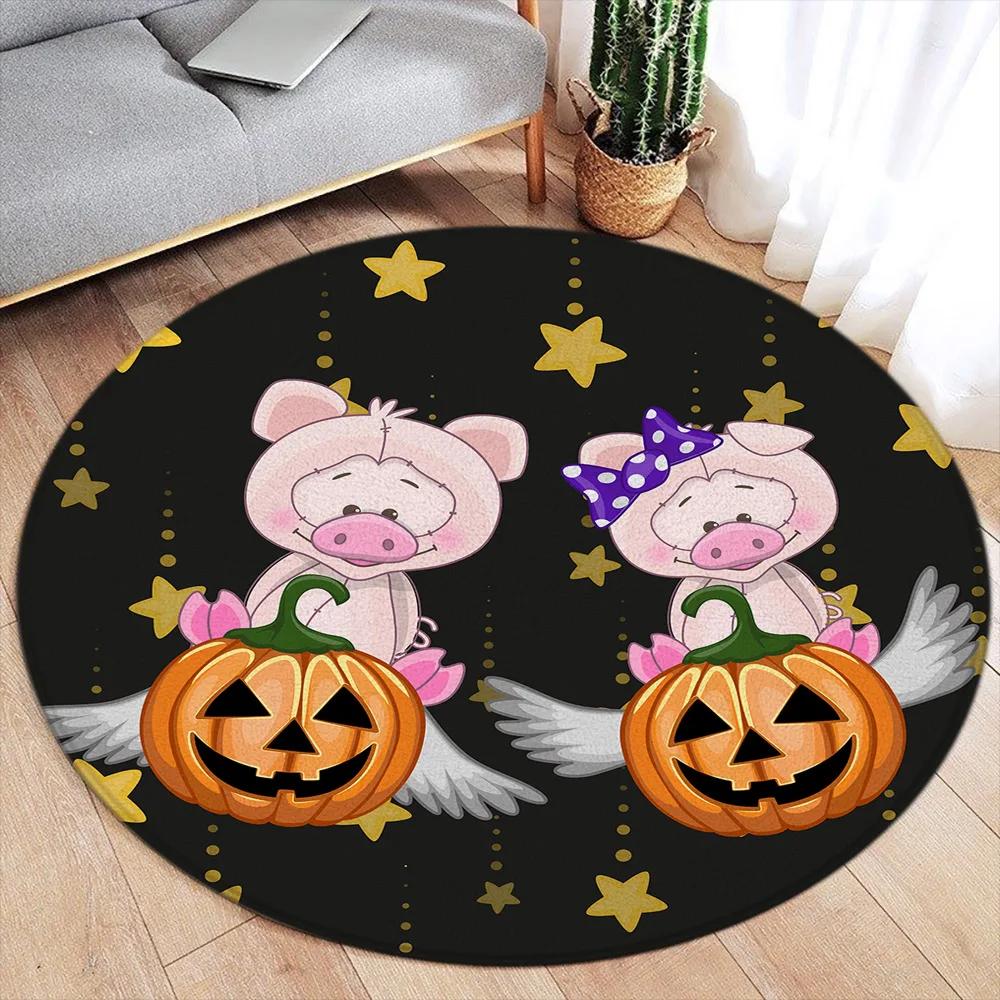 Halloween White Elf Ghost Round Carpet Non-Slip Doormat for Party Home Decor Pumpkin Living Room Sofa Bedside Rugs Floor Mats