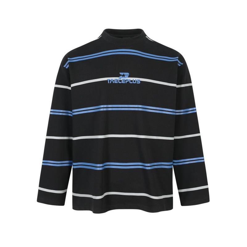 T-shirt a maniche lunghe a righe oversize da uomo - Vestibilità larga in cotone con girocollo Stile Retro Americana Abbigliamento casual autunnale