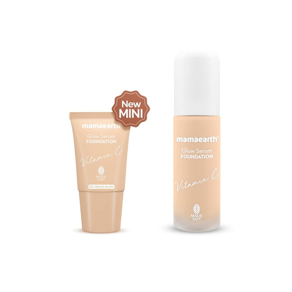 Mamaearth Glow Serum Foundation mit Vitamin C für 12 Stunden taufrische Haut, flüssiges Make-up mit natürlicher Deckkraft, 18 ml Tube ((Crème Glow))
