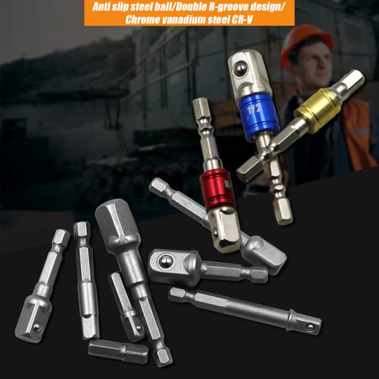 3/8Pcs Socket Adapter Drill BIts Set Hex Shank 1/4 3/8 1/2 Inch Impact Driver Tool