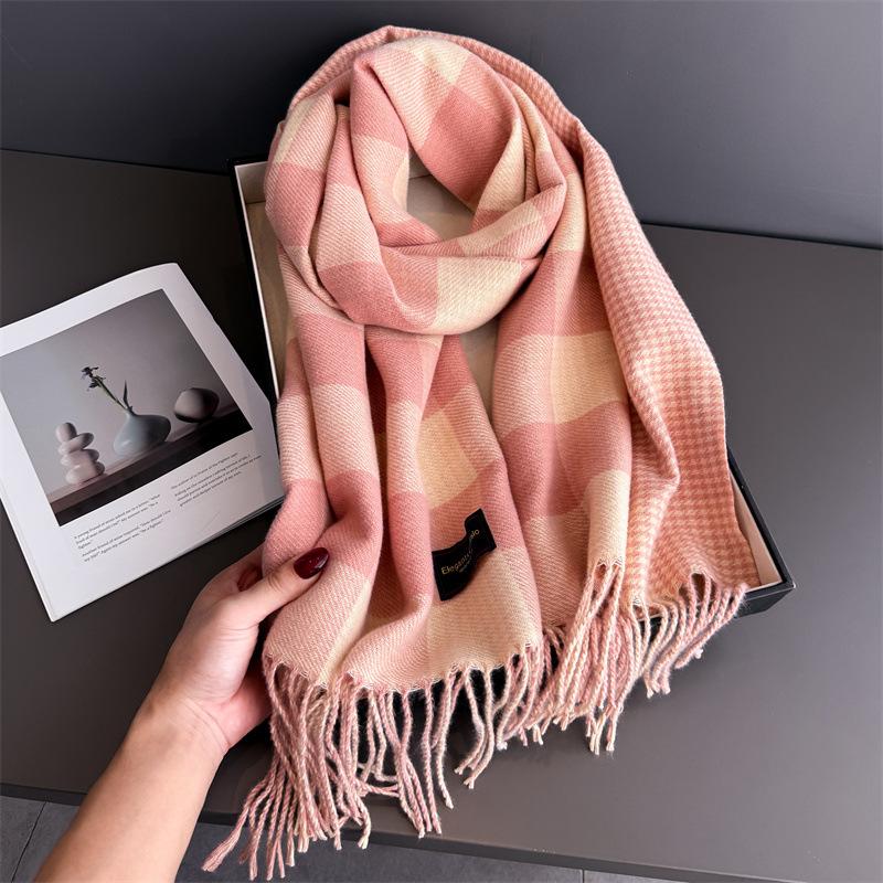 

Роскошный клетчатый шарф, зимний теплый кашемировый женский длинный платок из пашмины, женские шарфы, женские шаль с кисточками, дизайн, новый 66x200cm