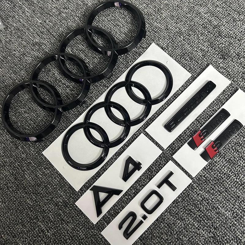 New T A4 2008-2017 4Ring logo ABS Black Car Hood Front Grill Rear Trunk Emblem Sticker A4 Mark Quarrto 2.0T Sline Emblem
