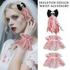 Halloween Blood Mesh Accessory Short Fingerless Wrist Gloves Spooky Skull Bow Hairpins for Halloween Masquerade Cosplay Party