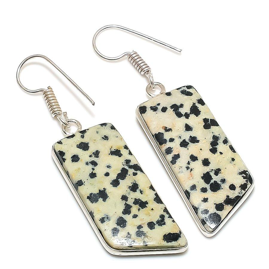 Natural Dalmation Jasper Gemstone 925 Sterling Silver Jewelry Earring 1.89" AE-13406
