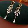 Waterdrop Shape Pearl Drop Earrings Bronze Flower Stud Earrings Vintage Metal Earrings  Party