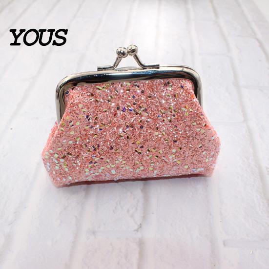 Compact Coin Holder Sequined Pouch, Women Glitter Mini Change Fashionable Wallet Purse with Kiss Lock Closure for Coins Cash Jewelry