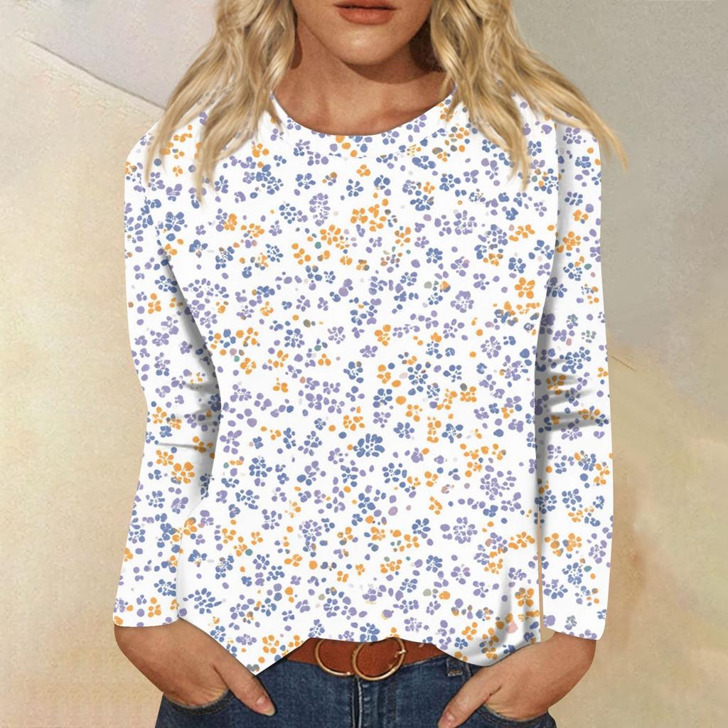 Women's Fashion Casual Long Sleeve Print Round Neck Top