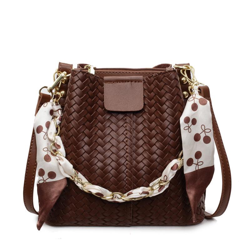 

Женская сумка-ведро в стиле ретро 2025: Стильная наплечная сумка кроссбоди с цепочкой коричневый