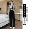 Black Chenier Wide Leg Pants Women's Pants Autumn and Winter Fleece Thickened Straight Pants Casual Skinny Corduroy Pants