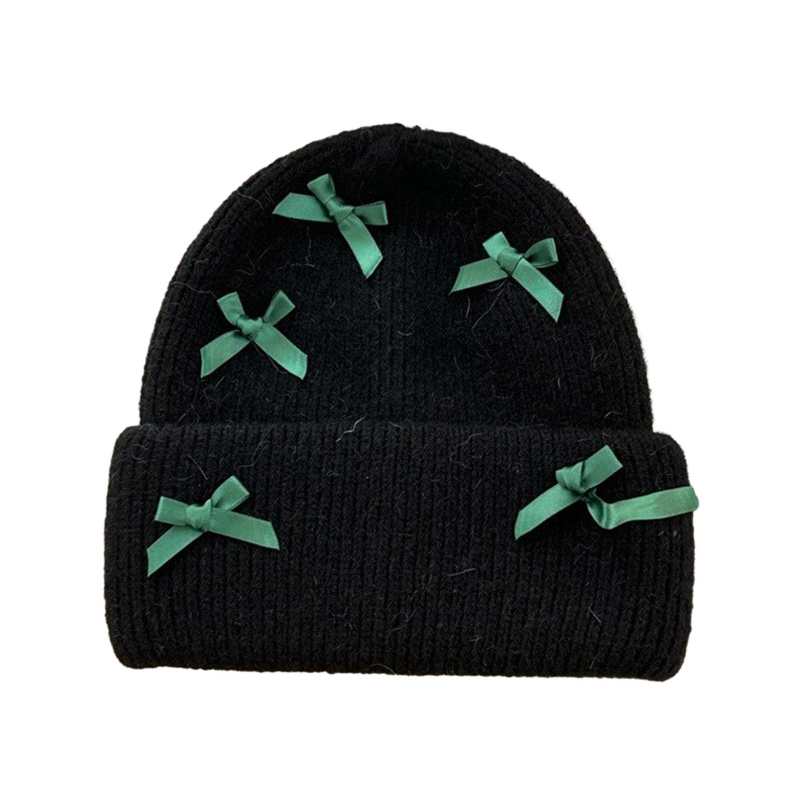 

Cute Bowknot Decor Beanie Adult Elastic Hat Winter Warmer Knitted Hat Cold Winter Presents for Students Teenagers чёрный