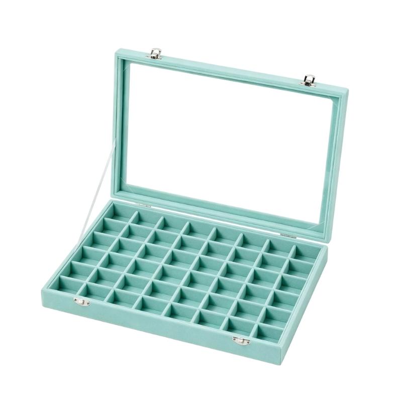 Soft-Lined Jewelry Storage Tray with 48 Sections, Adjustable Dividers, and Clear Cover for Dresser or Drawer Storage