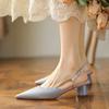 Fashion 2025 Women's Mid Heel Sandals Fashion Pointed Women's Stiletto High Heels Bareback Casual Slippers Wedding Bride Sandalias Mujer