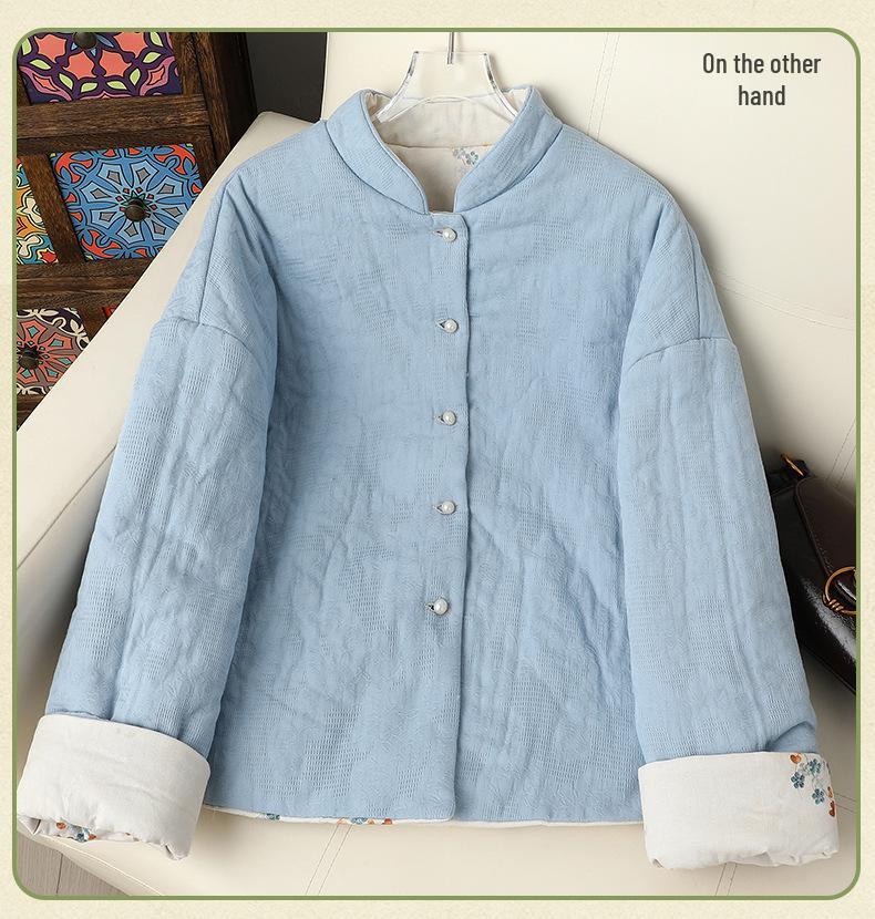 Chinesischer Baumwollmantel für Mama - Damen Langarm Wende-Oberbekleidung mit Froschknopf und Stehkragen für Herbst/Winter Wärme