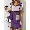 Ladies Summer V-Neck Short Sleeve Casual Dress Fashion Colorful Geometric Print Dress Elegant Women's Clothing