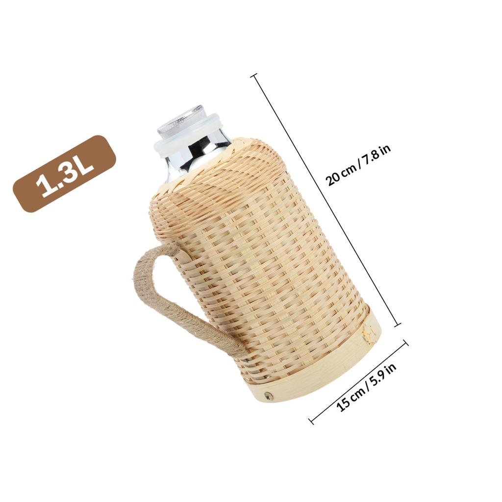 1pcs Bamboo Woven Cover Glass Kettle Retro Thermal Bottle Heat Preserving Water Dispenser For Home Office Use Hand-Made