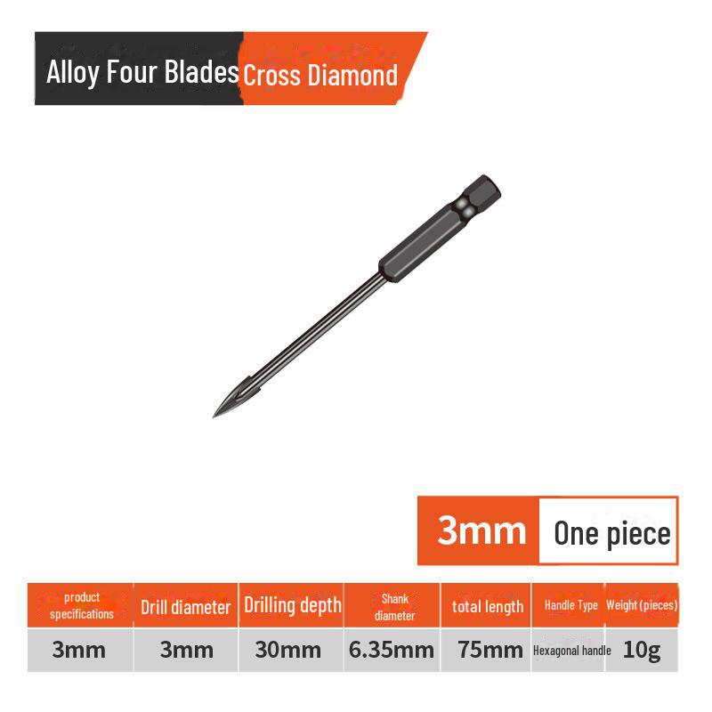 4-Edge Cross Tile & Glass Drill Bit Set for Ceramics