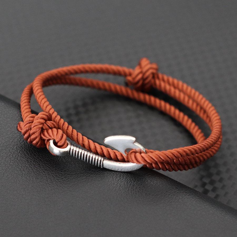 Double Layer Adjustable Men Casual Bracelet With Fishing Hook Charm Grade A 3mm Rope Good Luck Red Thread Braslet Nautical Joias