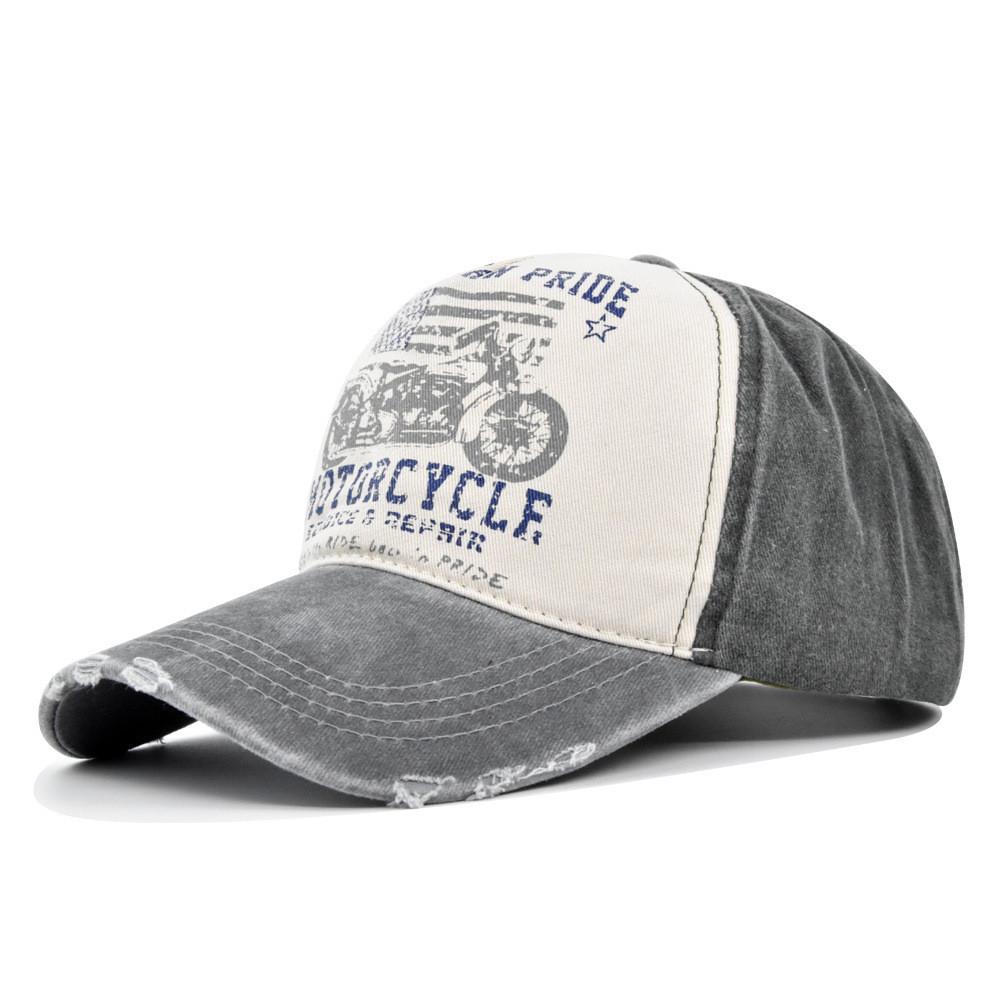 Baseball Cap Motorcycle Washed Vintage Cap Color Block Wide Brim Duck Tongue Hat