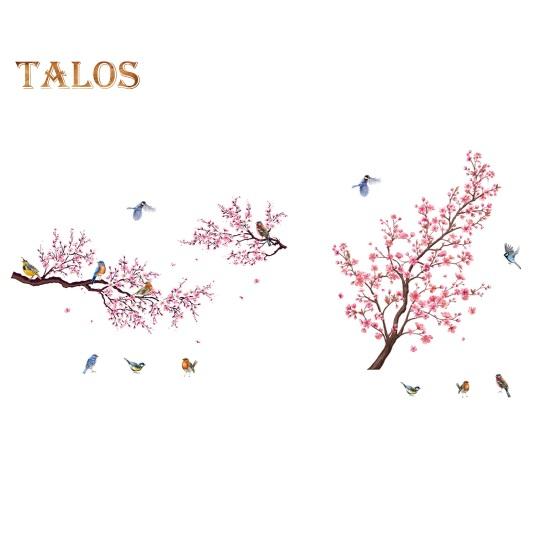 2 foi/set autocolant de perete cu flori, copac, flori roz, pasăre, impermeabil, PVC, detașabil, sufragerie, dormitor, decorare modernă de perete