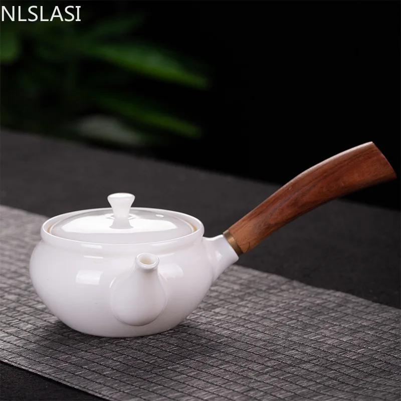 NLSLASI Chinese Handmade White Porcelain Teapot Ivory White Tea Pot Ceramics Teaware Tea Infuser Pu'er Oolong Tea Filter Kettle