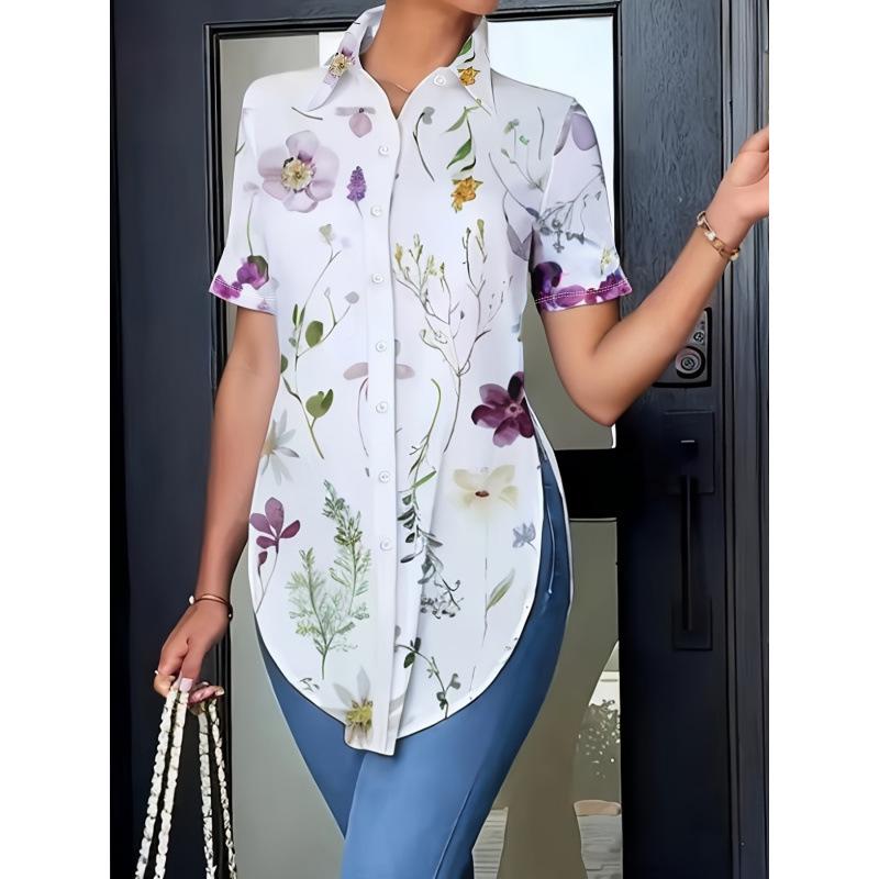 

2025 Autumn/Winter Elegant Floral Print Casual Shirt for Women 4XL белый