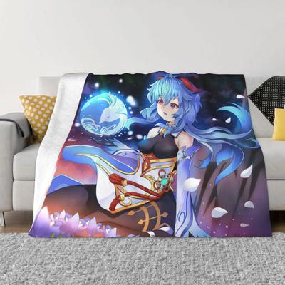 Ganyu Strickdecken aus Fleece, Genshin Impact Anime, leichte Überwurfdecken für Auto, Sofa, Couch, Tagesdecke
