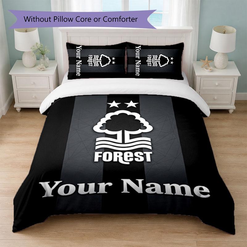 Nottingham Forest FC Benutzerdefinierter Name Text Bettwäsche-Set 1 Bettbezug+2 Kissenbezüge Fußball-Logo Personalisierte Geschenk für besonderen Anlass Schlafzimmer-Dekoration