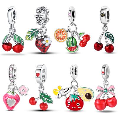 Copper Strawberry Cherry Apple Avocado Fruit Charms Pendants Fit Diy Original Bracelets Birthday Jewelry