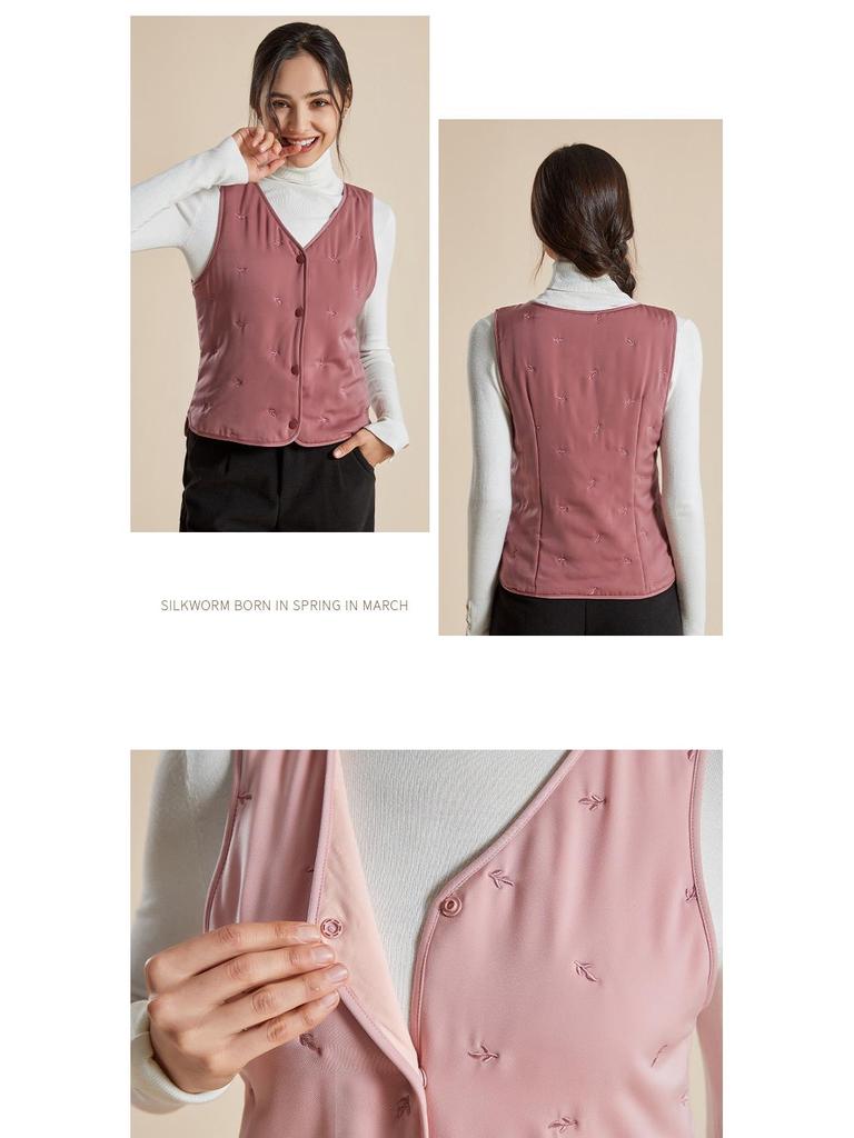 Haosangyuan Warm Mulberry Silk Embroidered Vest for Autumn and Winter