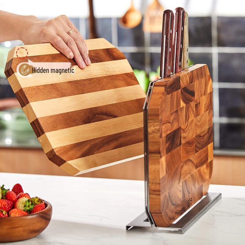 LC LIVING Acacia Wood Cutting Board & Knife Set with Magnetic Holder