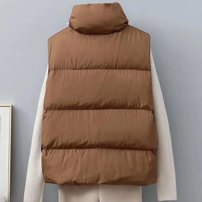 Winter Warm Cropped Vest Jackets for Women Fashion Sleeveless Stand Collar Zip Up Puffer Waistcoat Street Style Outwear