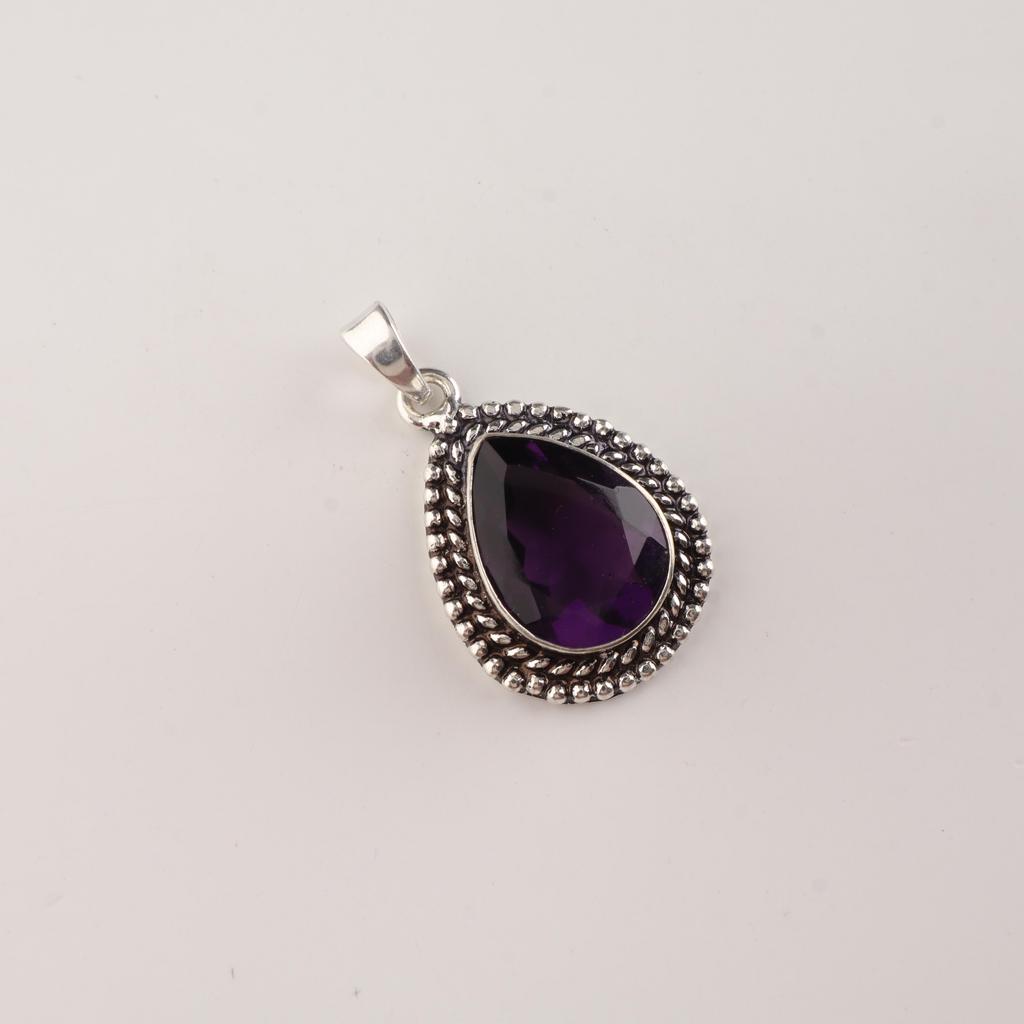 Amethyst Gemstone 925 Sterling Silver Customize Dainty Silver Pendant 1.5" Necklace For Women APP-2-11