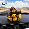 Playful Tabletop Accent Sasquatch And Duck Figurine, on Swimming Ring Statue, Humorous Home Space Decor Funny Animal Statue for Shelf Decorative