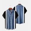 Men Casual Shirt Lapel Short Sleeve Single Breasted Shirt Loose Fit Hawaiian Style Button-Up Bowling Shirt