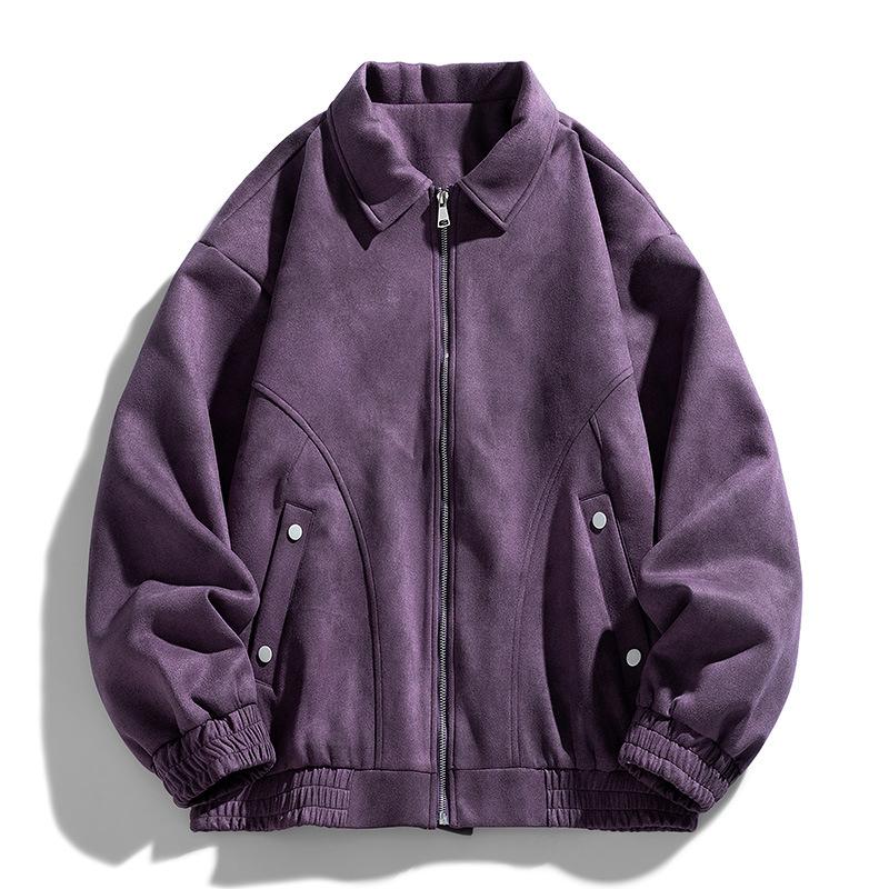 American Retro Purple Lapel Leather Jacket Men's Maillard High-end Suede Couple's Jacket