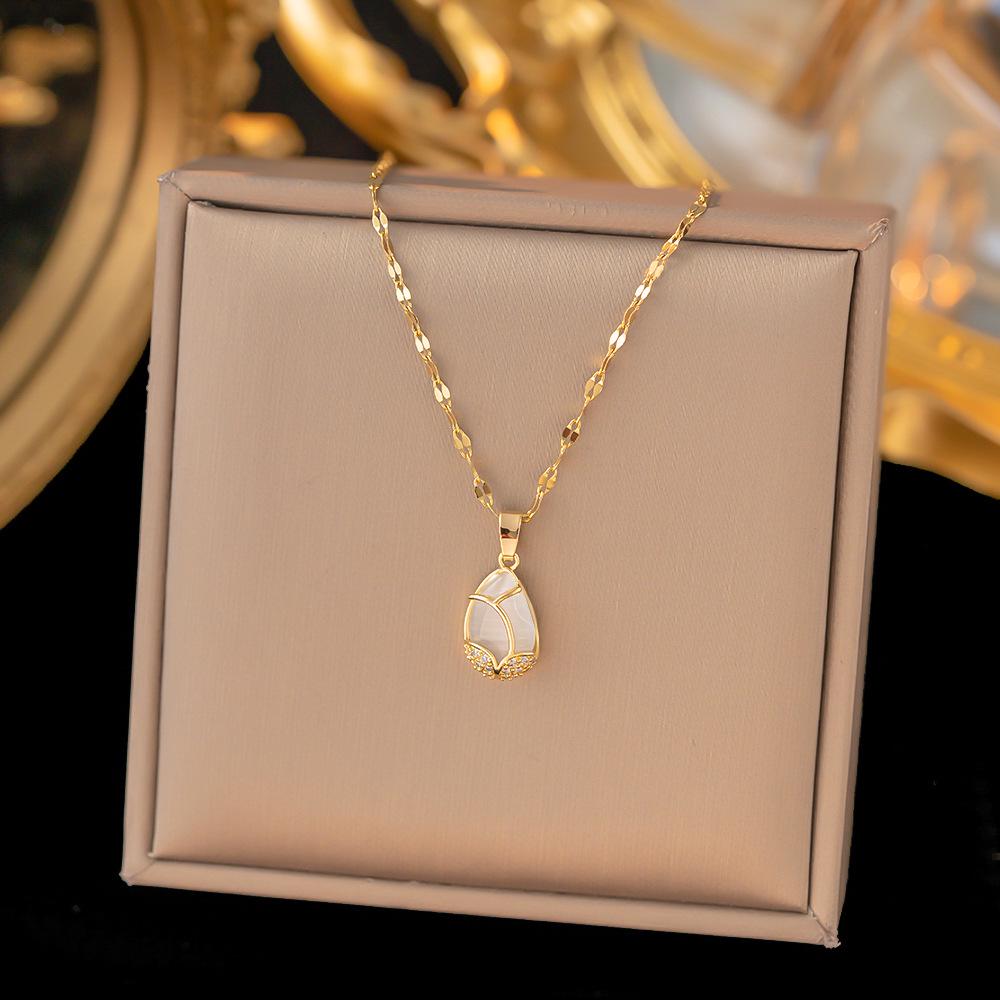 Chic Non-Fading Titanium Steel Necklace for Women with Unique Design and Sparkling Copper Pendant