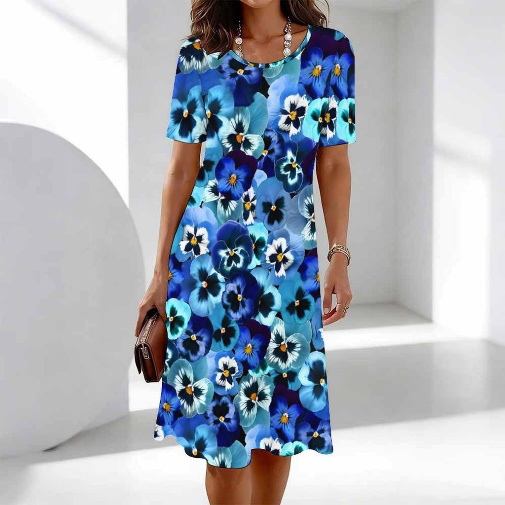 Women's Fashion Graceful Beautiful A Bud Just Ready To Burst Summer Spring Short Sleeve O-Neck Casual Dresses