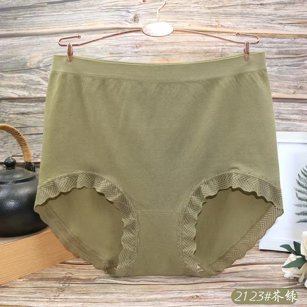 Plus Plus Size Women's Summer Lace Edge Seamless High Waist Briefs