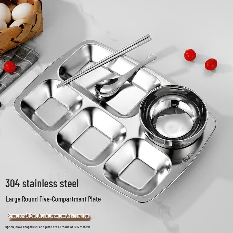 Chuzhou 304 Stainless Steel 5-Compartment Round Meal Plate