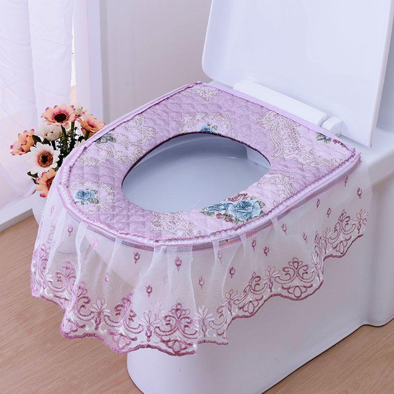 Haushalt Toilettensitzkissen, Wasserdichtes Sitzkissen, Sommer Baumwolle und Leinen Universelles Toilettensitzkissen, Spitzen-Toilettenbezug, Reißverschluss