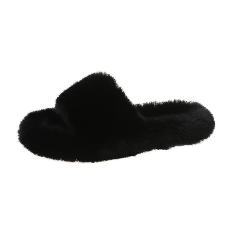Thick-bottomed fluffy slippers women's large-size home cotton mop simple daily wear one-word slippers