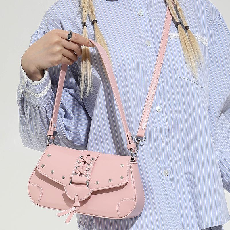 Y2k Rivet Belt Design Pu Shoulder Underarm Bags for Women Solid Color Cool Girls Crossbody Bag Simple Female Phe Handbags