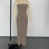 Women's Spring Summer Long Dress Sexy Party Side Slit Strapless Tight Pit Stripe Cocktail & Evening Dresses