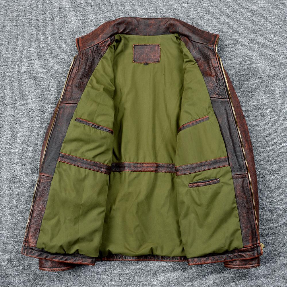 Vintage Red Brown M65 Hunting Jackets Black Genuine Cowhide Men Leather Jacket Pockets Men's Cow Coat Autumn