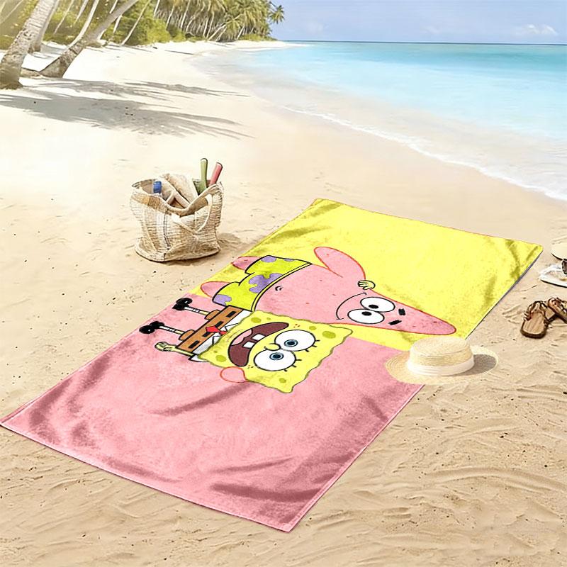 SpongeBob&Patrick Star Print Beach Towel, Large Soft Quick Dry Towel for Beach Camping Swimming