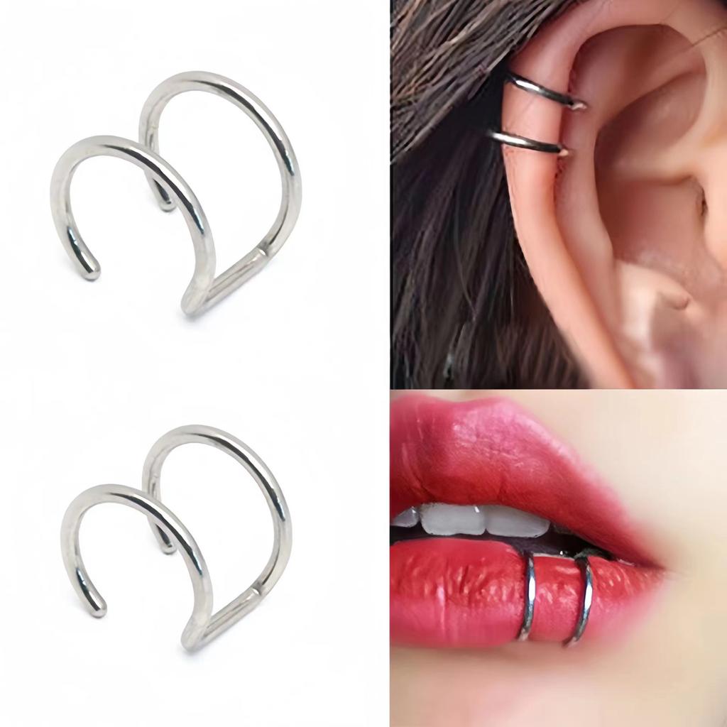 Stainless Steel Electroplating European And American Fashion U-shaped Non-piercing Double-layer Ear Clip Personality Lip